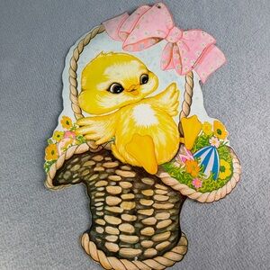 Vintage 1977 Beistle Spring Easter Chick In Basket 17" One Sided Diecut
